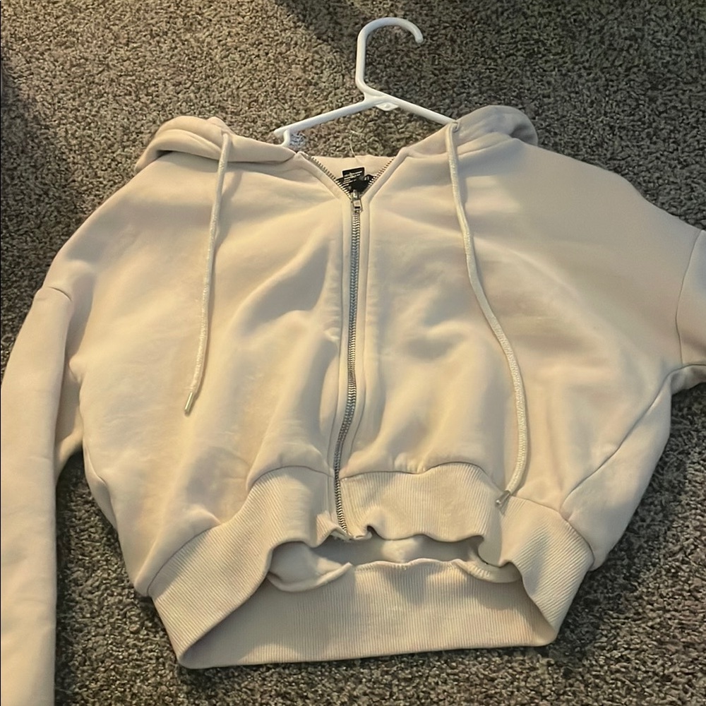 Forever 21 Cream Oversized Crop Hoodie